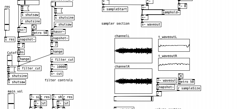 screen shot of PD showing the parameters effecting the sound